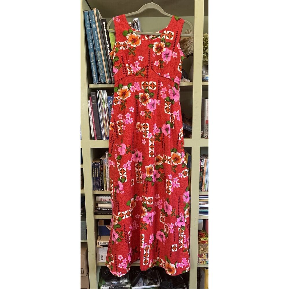Royal Hawaiian Honolulu Tiki Luau Hibiscus Vintage Barkcloth Cotton Pink M 8 10